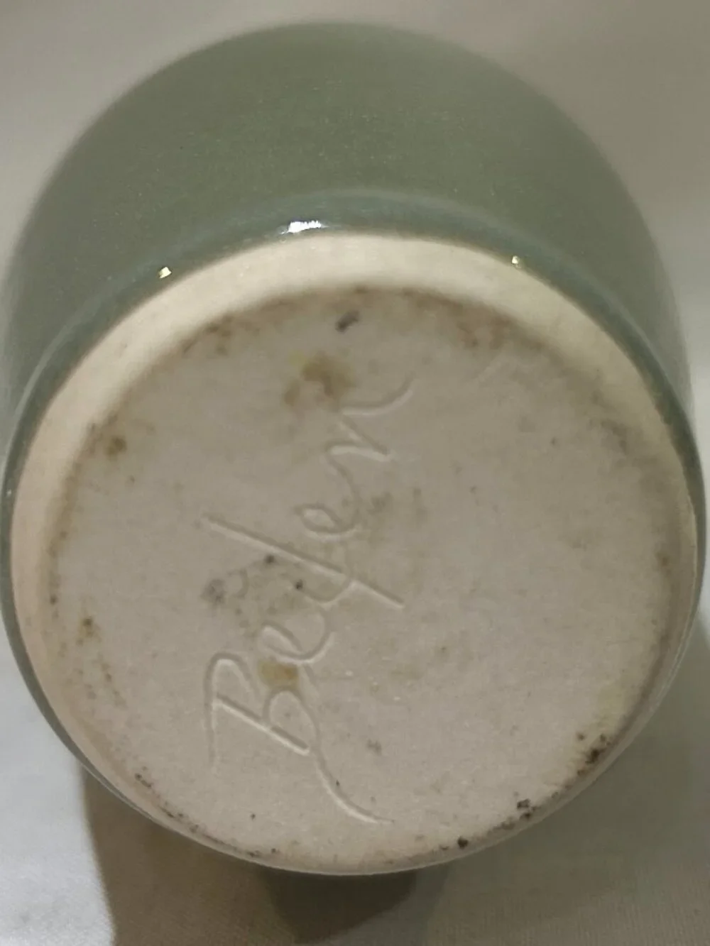 VTG Hand Crafted Celadon Pottery Bud Vase 5 inch Tall Signed